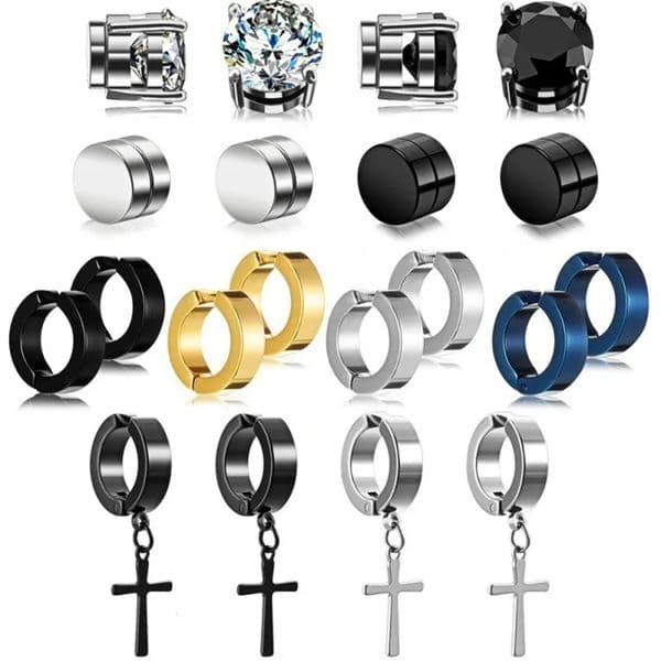 2pcs Punk Mens Strong Magnet Magnetic Ear Stud SetNon Piercing Cross Clip-on Earrings Suitable Gifting Boyfriend Lover Jewelry 260521