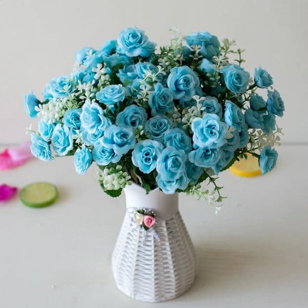 30cm 15Heads Artificial Mini Roses Flower Bouquet Home Living Room Office Desktop Ornament Flowers Wedding Party Decor 260520