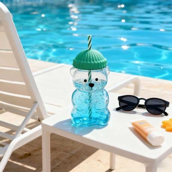 2026 New On Sale Bear Shape Plastic Or Glass Cup With Straw Coffee Mug Cute Cartoon Creative Glass Juice Cup Tea Cup Drinkware T260520