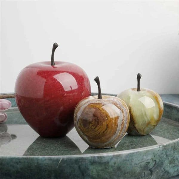 Natural Marble Handmade Apple Afghan Jade Fruit Ornaments Paperweight Table Decoration Photography Props Christmas Gifts L260521