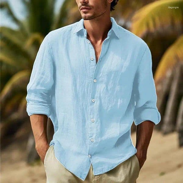 Men's Casual Shirts Independent Station Four Seasons Large Size Loose Patchwork Shirt Solid Color Daily Clothing Beach Dinner Cardigan