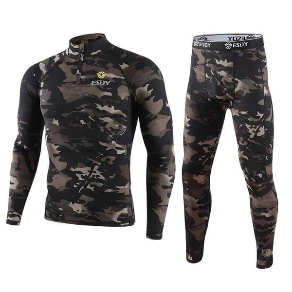New Outdoor Sports Underwear Camouflage Training Long TopPants Set Fitness Camping Army Hiking Hunting Underwear X260520