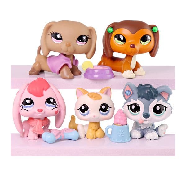 5 pcs LPS Pet Toy Little Pet Figure Dachshund 932 675 Rabbit 557 Kitten 134 Husky Puppy 2036 Collectible Kid Gift Playset