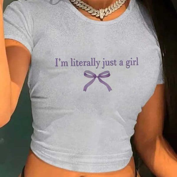 Graphic Cropped T Shirt Im Literally Just A Print Crop Tops Summer New 90 s Funny Y2k T-Shirt for Women Vintage CloTHing Z250521