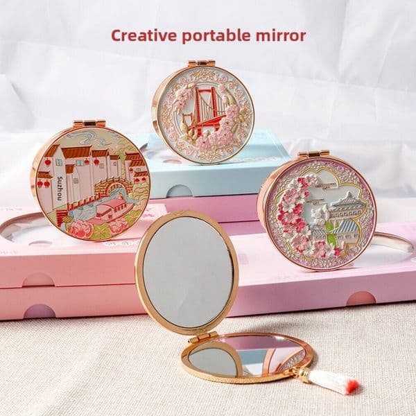 Designer New Chinese-Style Cultural Creative Hand-Held Classical Electroplated art Folding Makeup Retro-Style Portable Mirror, Wholesale And Custom-Made Free Sh 5