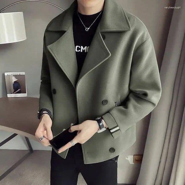 Men's Trench Coats Blend Coat 2026 Autumn Winter Short Korean British Style Casual Viral Woolen Outerwear Warm Jacket