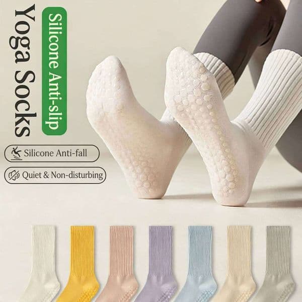 3 Pairs of Cotton Anti Slip Yoga Medium Length Solid Color Fitness Pilates Women's Sports Socks 26Li0521