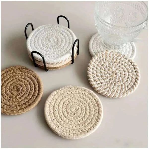 Luxury Designer Decor 8-Piece Set Absorbent room For Drinks, Minimalist Cotton Woven Coffee Table Decor Boho Cute Cup Coasters Decoration Ho 6
