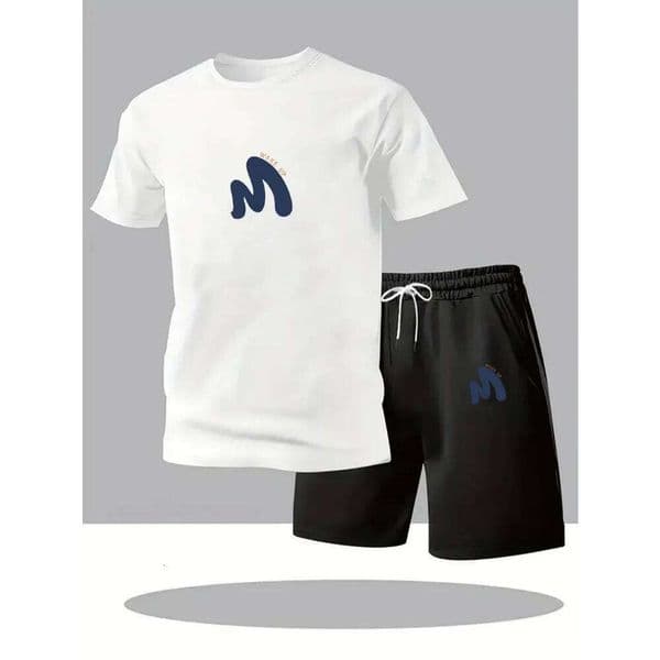 Fashionable summer new short sleeved two-piece men's round neck T-shirt shorts casual sportswear set 26L0521