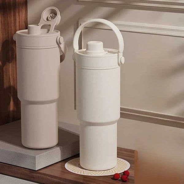 735ML Tumbler with Straw Portable Handle Cold Coffee Thermos 24OZ 316 Stainless Steel Inner nsulated Travel Mug Water Bottle T260520