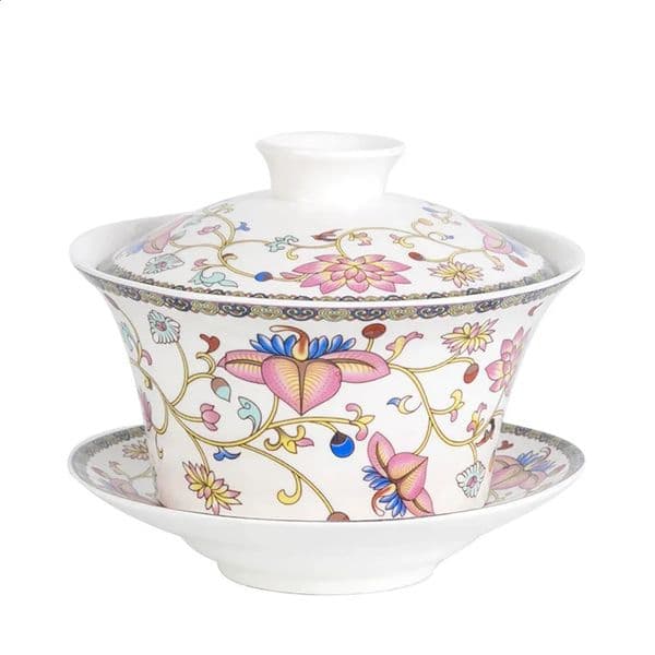 350ml Large capacity ceramics Gaiwan Porcelain Art Bird Tea Tureen Flower Bowl with Saucer Lid Kit Master Teaset Drinkware 260520