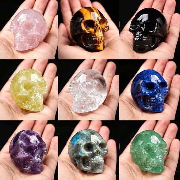 2 Inch Natural Crystal Skull Figurine Hand Carved Gemstone Amethyst Statue Home Desk Decor Ornament Halloween Gift 260520