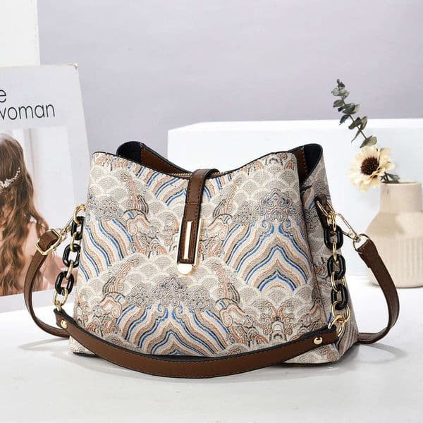 Taizhou women's with embroidered bow, new vintage plaid handbag for middle-aged women, trendy color-blocking shoulder bag0
