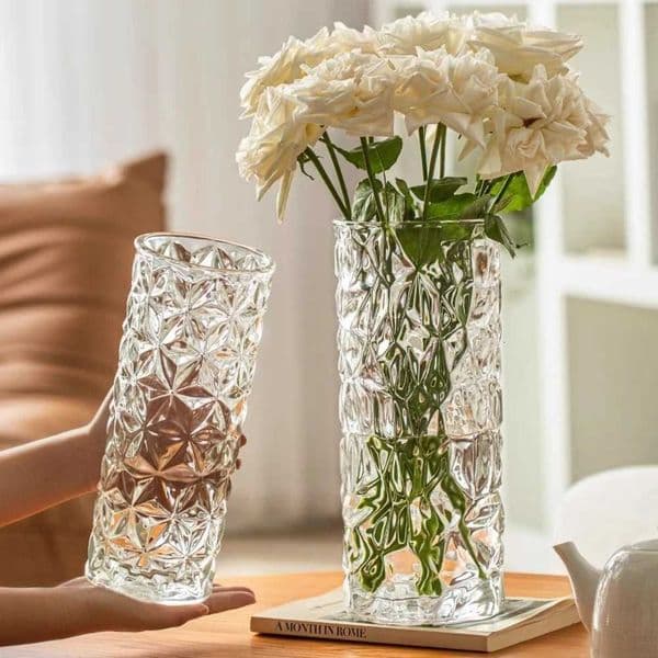 Transparent Hydroponic Glass Vase Glacier Pattern Elegant Home Decor Vase Modern Living Room Flower Arrangements Decor L260521