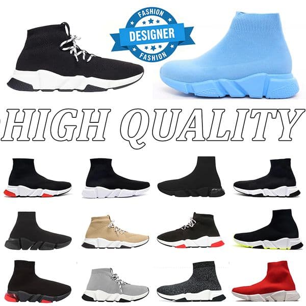 free shipping designer speeds trainers men women black breathable mesh elastic sock sneakers pariss seamless integrated soft sole lazy daily walking sport shoes