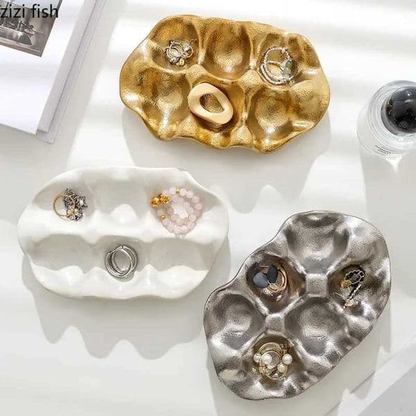 Decorative Tray Ceramic Egg Tray Desktop Creative Necklace Ring Earring Storage Tray Jewellery Display Trays Household Items L260521