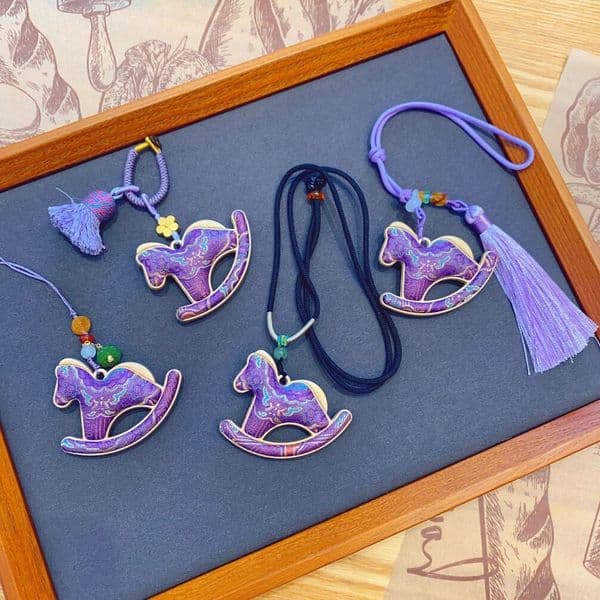 Designer Finished Purple Eight Year Of The Cultural Creative National Trend art Silk Song Brocade Little Rocking Horse Pendant Double-Sided Bag Hanging Necklace 6