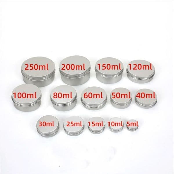 wholesale Aluminum Containers Packaging Jars Cosmetic DAB Tool Wax Oils Storage 5ml 10ml 30ml 50ml 60ml 100ml 200ml Metal Box Cans Dry Herb Tobacco Lip Essense Gloss M