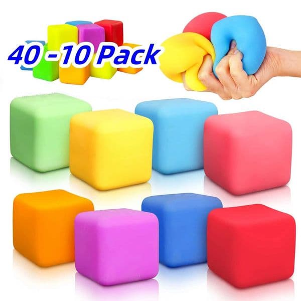 40-10 Pack Squishy Fidget Toys for Kids Dough Stress Relief Cube Pull Stretch Sensory Squeeze Cubes for Anxiety Z260521
