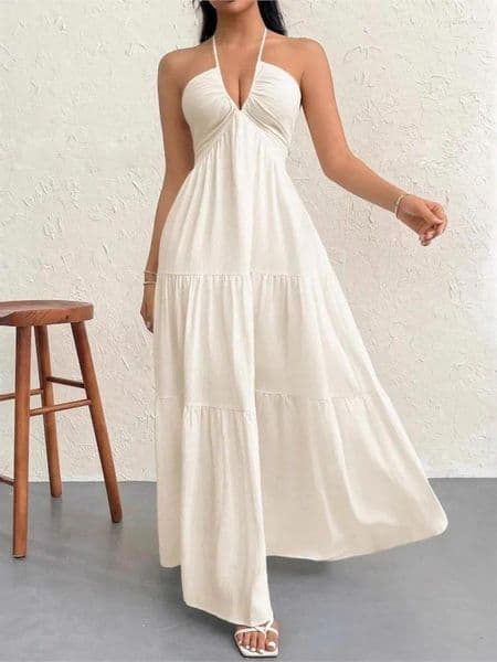 Casual Dresses Summer Women's Backless Lace-up A-line Long Dress Woman's Clothing 2026 Vacation Sleeveless Elegant