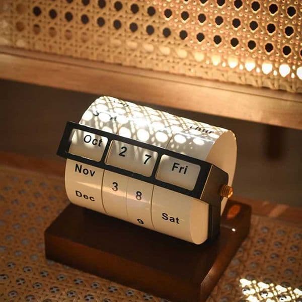 2025 Calendar Rotary Perpetual Desk Calendar Wooden Wheeling Calendar Month Week Day Date Display For Home Office Reusable L260521