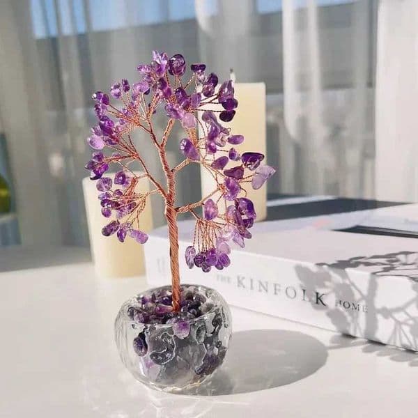 Natural Crystal Gemstone Bonsai Tree Amethyst Rose Quartz Home Desk Decor Feng Shui Gift for MotherS Day FatherS Day L260521