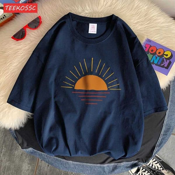Sunset On The Coastline Men Tee Shirt Graphic Personality T Shirts High-Quality Pattern T-Shirt Cotton Fashion Short Sleeved H260521