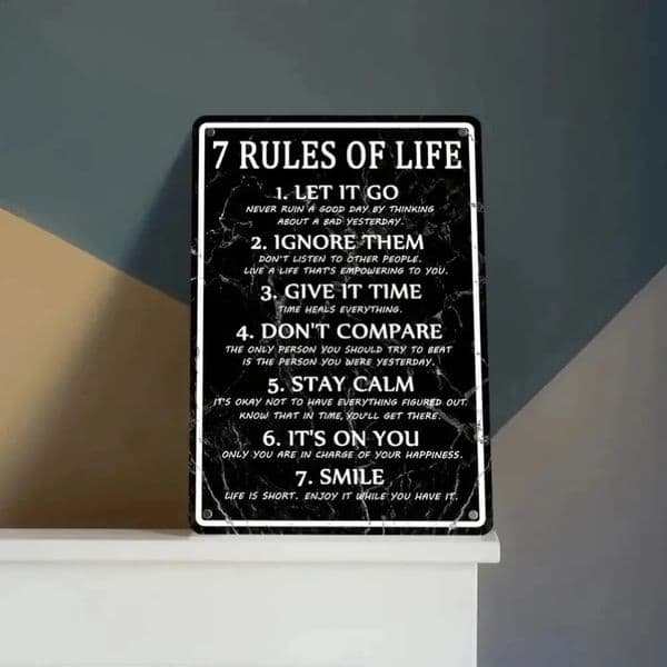 Mens 7 Rules of Life Metal Tin Sign Motivational Wall Art for Home Office Classroom Decor 260520