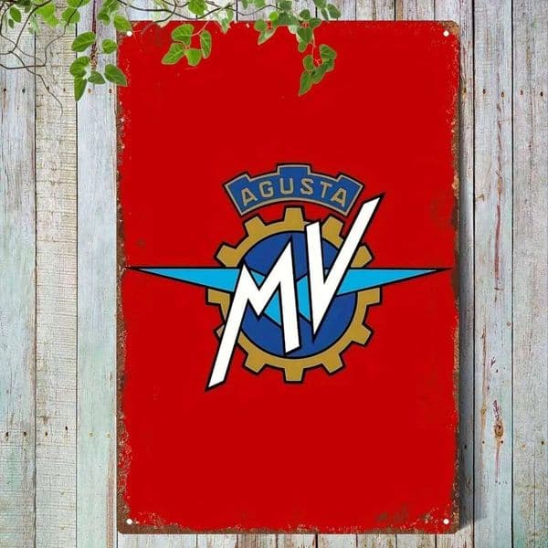 room Luxury Designer Decor 2D Flat, 1 Retro Metal Sign Plaque | A Vintage MV Agusta Logo Tin Painting With Distressed , Suitable For Garage 6