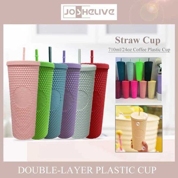 Double Layered Plastic Straw Cup For Household Diamond Radiant Water Bottles Coffee Straw Cup Drinks Bottles Mugs T260520