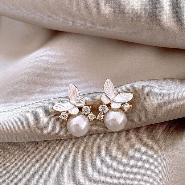 Earrings For Women Silver Needle Delicate White Butterfly Pearl Elegant High Grade Unique Fashion Ear Jewelry