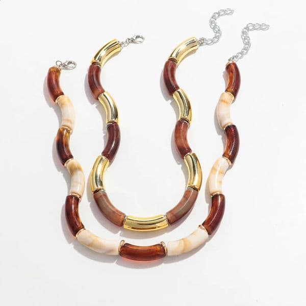 Vintage Acrylic Bamboo Beads Choker Necklace for Women Bohemian Resin Chunky Tube Collar Necklaces 2024 Accessories Jewelry260512