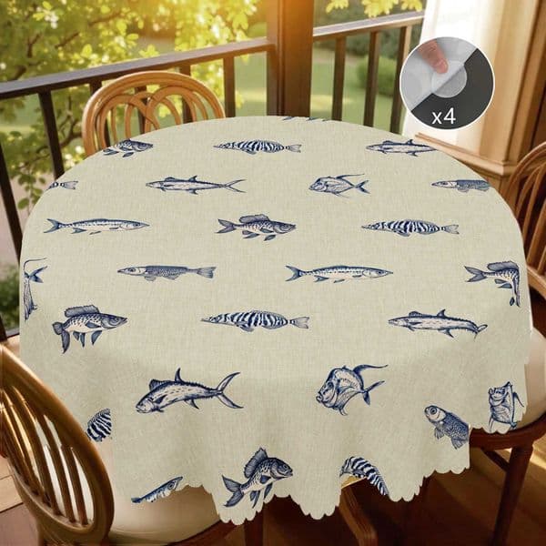 1pc Retro Fish Pattern Polyester Tablecloth with Scalloped Edge Suitable for Home Kitchen Decor Room Decoration L260521