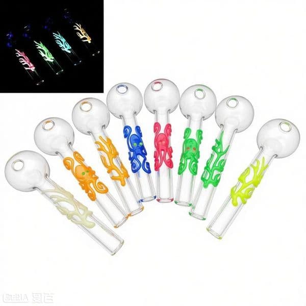 Wholesale Mini 10cm Smoking Glass Oil Burner Pipes Colorful Thick heady Octopus Glow in Dark Luminous Hand Pipe Spoon Burners Bubble