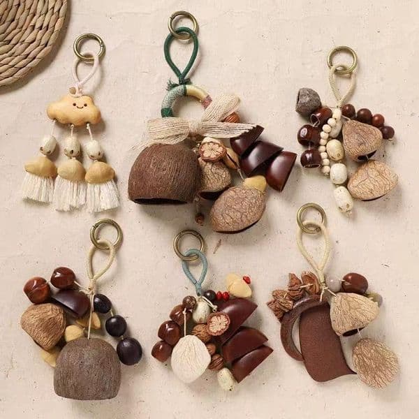 Designer Natural Seed Shell Rattle Bag Handmade art Wind Chime Sound Healing Bell Plant Fruit Pendant Backpack Car Hanging Ornament Free Shipping 8 thumbnail 2