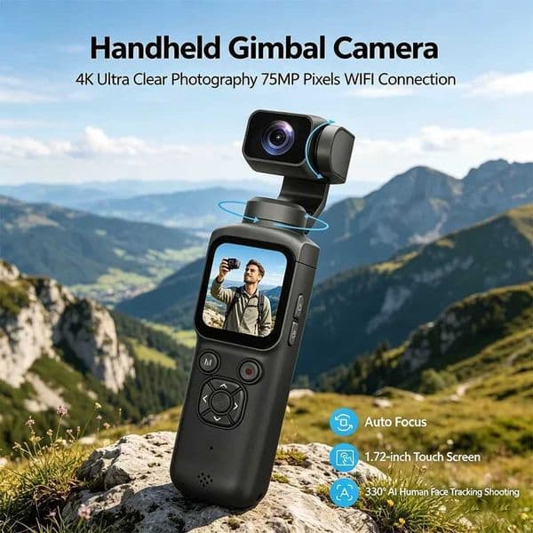 4K Action Camera 330 Face Tracking Gimbal Stabilizer 75MP Pixels WiFi Function Pocket Gimbal Camera for Vlog T260521
