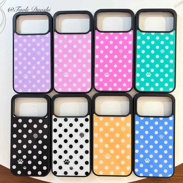 Korean Colorful Polka Dots Puppy Claw Phone Case For iPhone 17 Air 16 Pro Max 15 14 Plus 13 12 11 Shockproof Silicone Back Cover Z260521