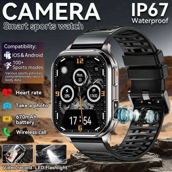 LIGE New Smart Watch 2.01"HD Screen 256M Large Memory Flashlight Photo Video Recording Watches 670mAh Battery Smartwatch for Men