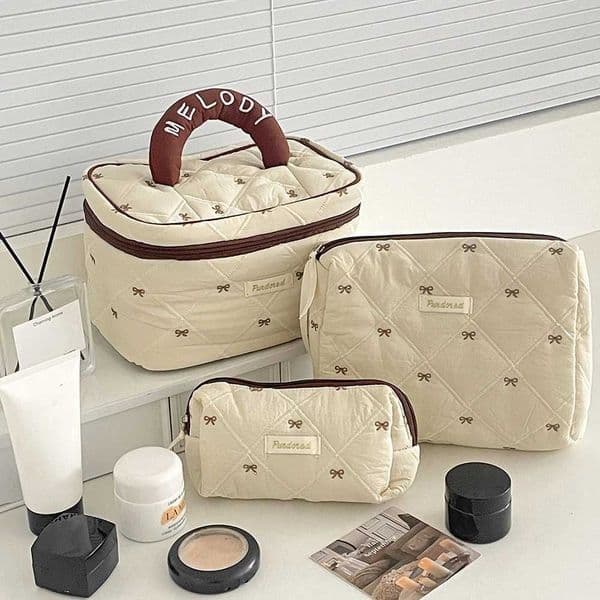 Fashion Brown Bow Cake Women Makeup Zipper Bag Large Capacity Tote Organizer Toiletry Cosmetic Pouch Ladies Make Up Handbag M260521