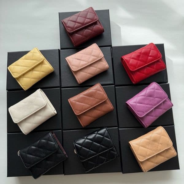 Designer Wallet Classic Women's Short Tri-fold Card Holder Caviar Genuine Leather Quilted Coin Purse New Style Multi-card Slots Purse
