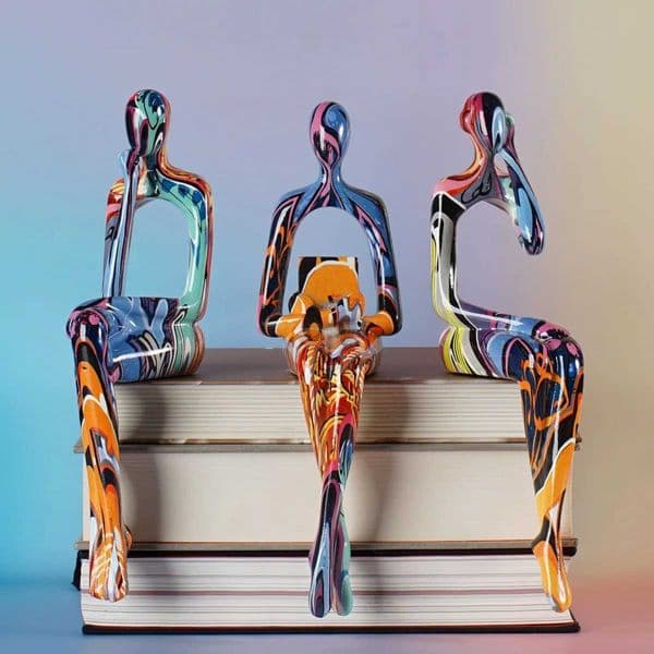 Abstract Thinker Figurine Set of 3 Colorful Modern Resin Sculpture for Bookshelf Decor Office Desk Unique Home Art Statue L260521