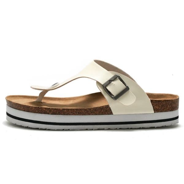 Platform Toe Post Sandals With Adjustable Buckle Strap And Cork Footbed Casual Summer Slides