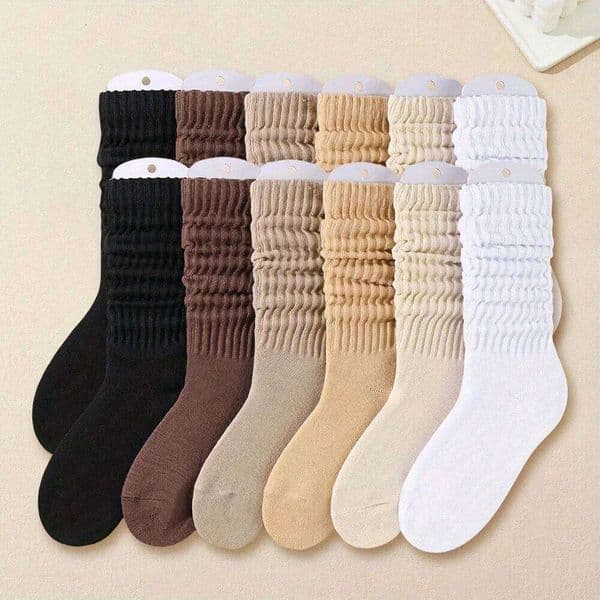 6 pairs of women's mid leg pleated socks, suitable for casual clothing, daily comfortable and soft texture 26L0521