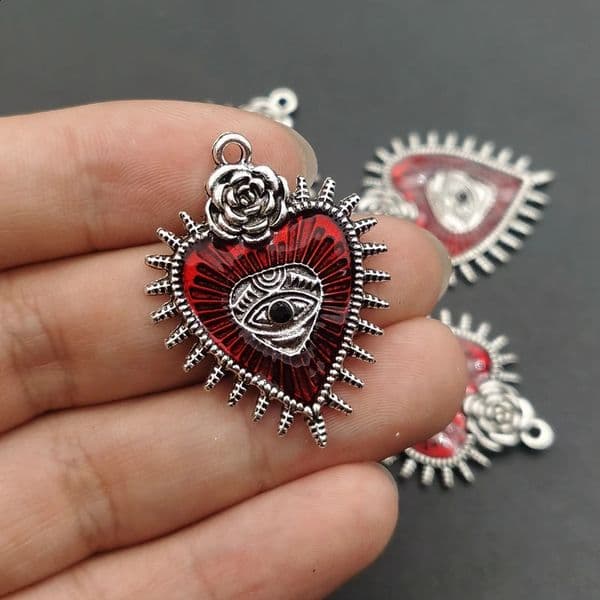 5pcs Gothic Style Flower Heart Enamel Charms DIY Earring Bracelet Keychain Jewelry Making Pendant Alloy Accessories260512