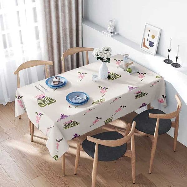 Modern Floral Printed Tablecloth White Rectangular Dining Sheet with Flowers for Kitchen Decoration 150x230cm L260521
