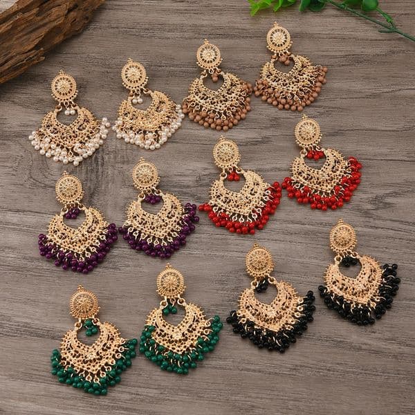 Retro Bohemian ethnic style earrings exaggerated temperament hollowed out love earrings long bell Indian accessories260512