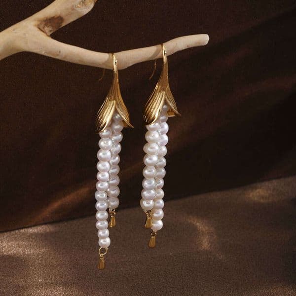 New Chinese Style Pearl Tassel Light Luxury Retro Gold Earrings, High-End Elegant Women's Drop Earrings High-Quality