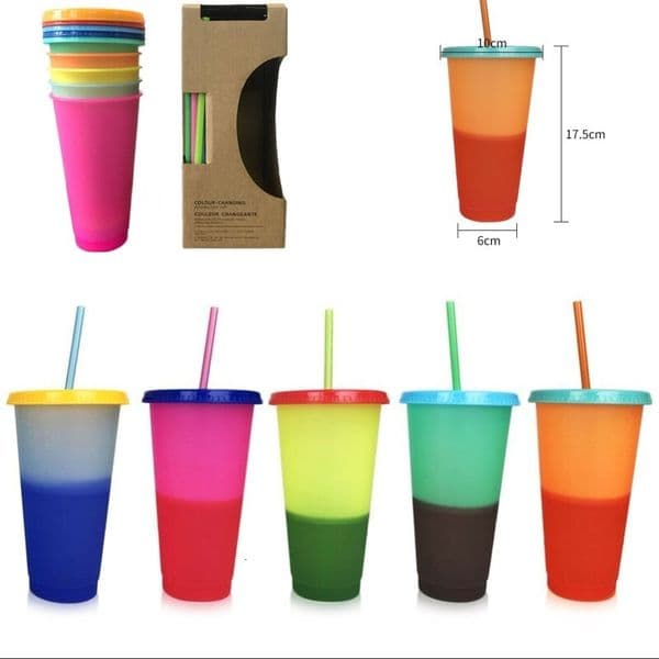 24oz Temperature Color Magic Cup Reusable Magic Coffee Mug Plastic Drinking Tumblers with Lid and Straw