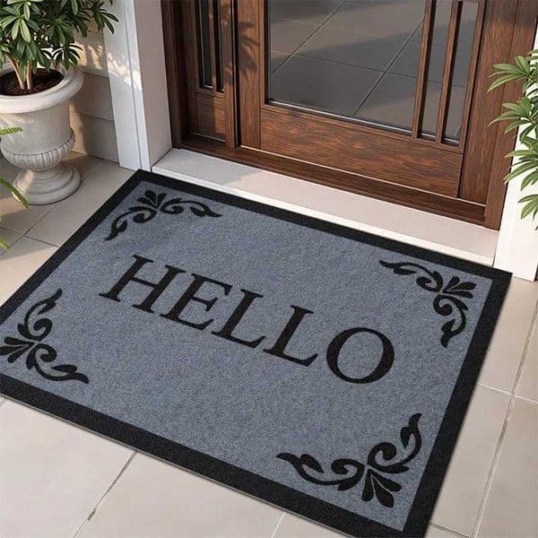 Geometric Pattern Door Mat with Hello Design Floor Mat for Home Entrance Decor Durable and Easy to Clean Adding Modern StyleT260521