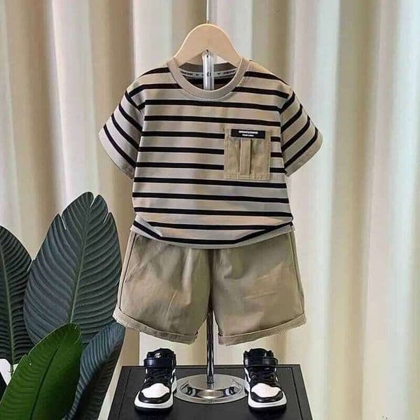0-5 years old Boys' summer outfit Summer short sleeved shorts New children's striped baby two-piece set 26Y0521